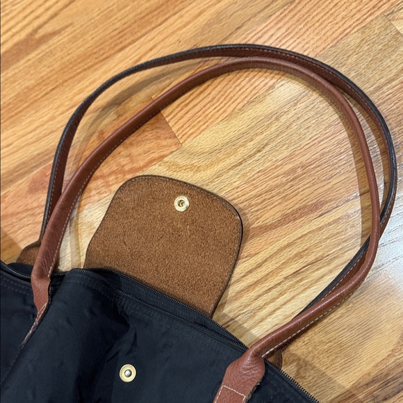 Longchamp Black Tote Bag with Brown Leather Trim - Picture 7 of 12